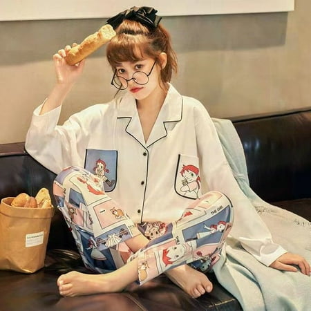 

CoCopeaunt Japanese Sweets Womens Pajamas Heart Embroidery Trouser Suits Preppy Style Lounge Set 2 Pieces Sleepwear Pijamas Autumn