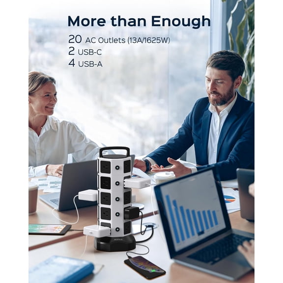 Power Strip Tower Surge Protector, 20 Outlets 6 USB (2 USB C) Charging Station, Extension Cord with Multiple Outlets, 1050J 1625W/13A Outlet Extender 6.5ft Extension Cord for Home Office
