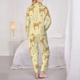 thumbnail image 3 of Pajama Sets for Women 2 Pcs, Striped Cartoon Cute Goat Yellow Button Down Long Sleeve Sleepwear Lounge PJ Sets, 3 of 6