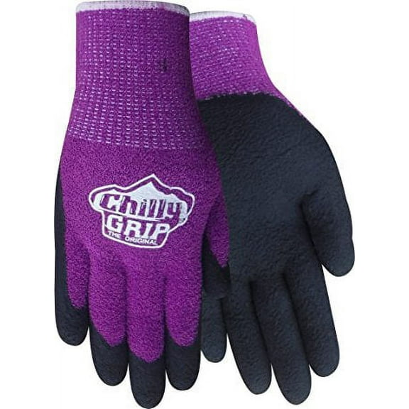 Red Steer Chilly Grip A310-L Women's Chenille Thermal-Lined Foam Rubber Gloves, Purple/Black [PRICE is per PAIR] (Large)