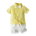 thumbnail image 6 of REORIAFEE Toddler Baby Boy Summer Outfit Casual Clothes Set Summer Outfits Boys Short Sleeve Top Strap Shorts Suit Outfit Baby Toddlers Shirts Performance Set Yellow 12-18 Months, 6 of 8