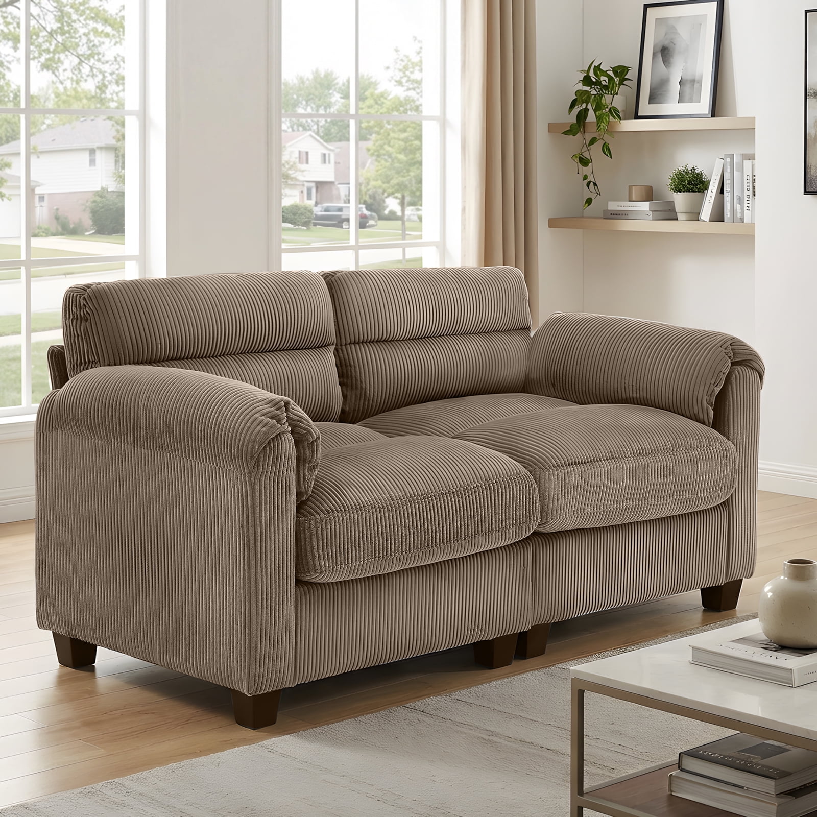 Bonzy Home Modern Loveseat Modular Sectional Sofa Couches for Living Room Entertaining Guests or Relaxing Alone for Small Spaces Apartment Brown