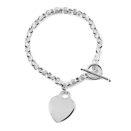 925 Sterling Silver Heart Charm Bracelet with Toggle Clasp Anniversary Jewelry for Women Graduation Gifts for Her Size 8
