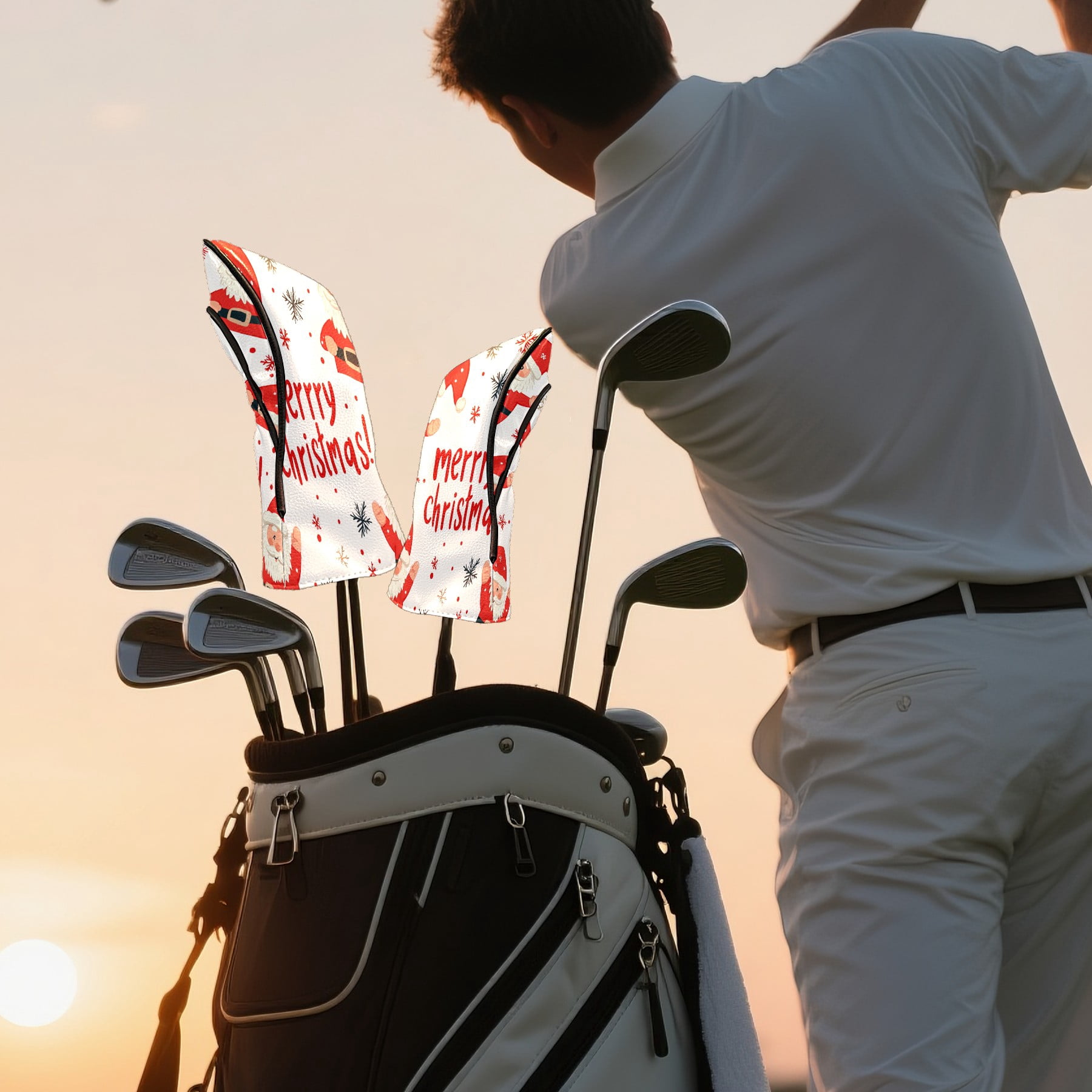 Golf Club Covers PU Leather Waterproof Head Covers for Fairway Woods Hybrids Christmas