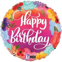 18 inch Betallic Happy Birthday Bright Flowers Foil Mylar Balloon - Party Supplies Decorations