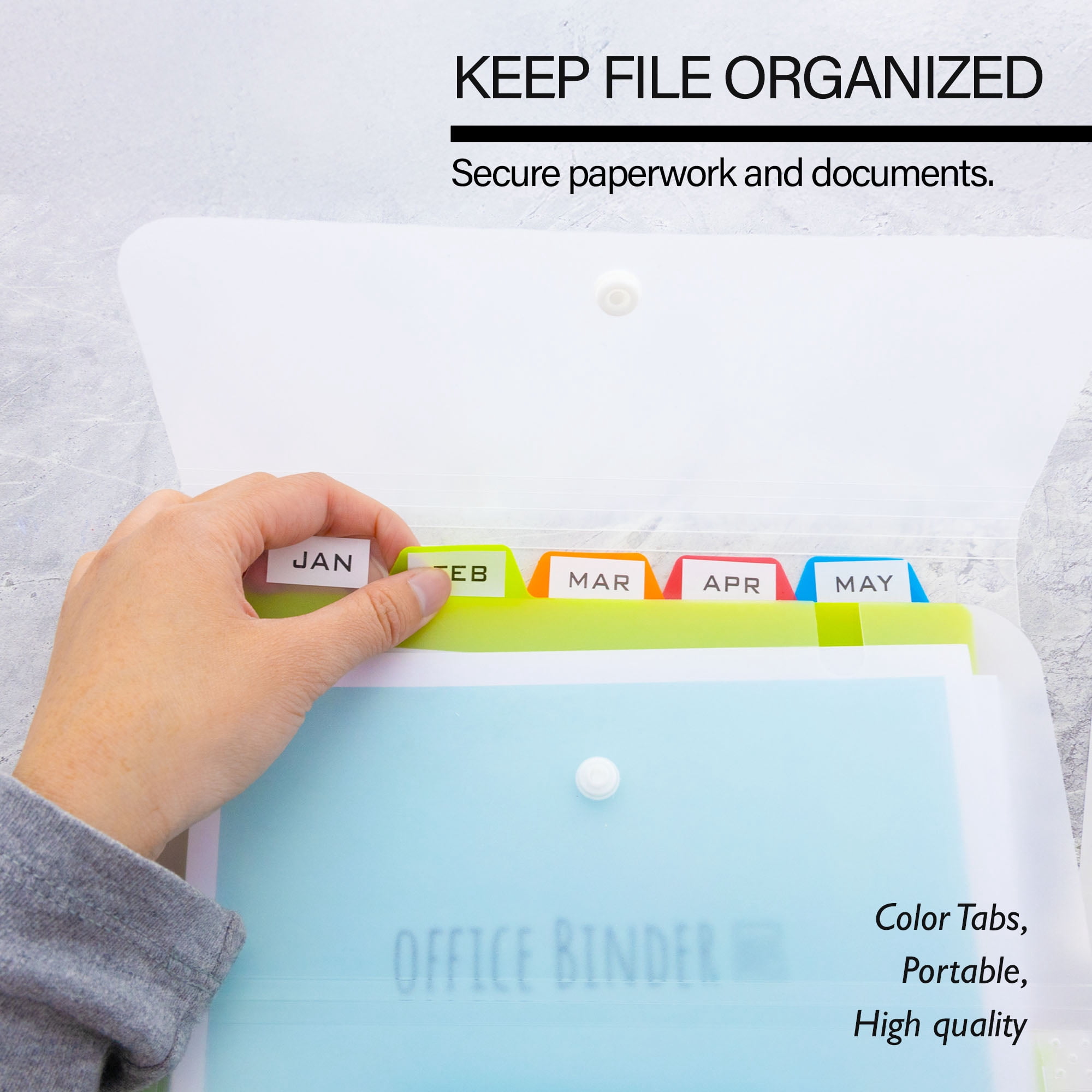 BAZIC Expanding File Folder 5 Pockets w/ Tab, Letter Size Plastic File Pocket Folders, 12-Pack