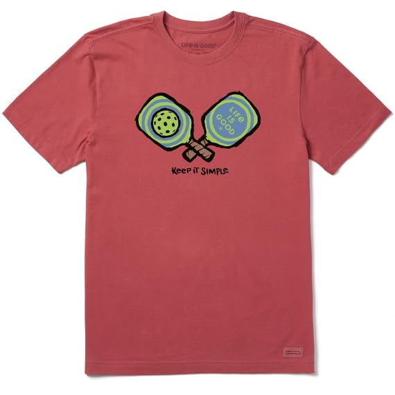 Life is Good Men's Keep It Simple Pickleball Short Sleeve Crusher-LITE Tee (Small, Faded Red)
