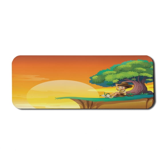 Colorful Computer Mouse Pad, Little Kid Sitting by a Big Tree Landscape on Mountains at Sunset Nursery Kids, Rectangle Non-Slip Rubber Mousepad Large, 31" x 12" Gaming Size, Multicolor, by Ambesonne