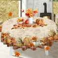 thumbnail image 2 of Round Fall Tablecloth with Countryside Leaves and Pumpkins Decorations,Printed Thanksgiving Tablecloth for Harvest,Holiday and Parties Table Cover,60 Inch, 2 of 6