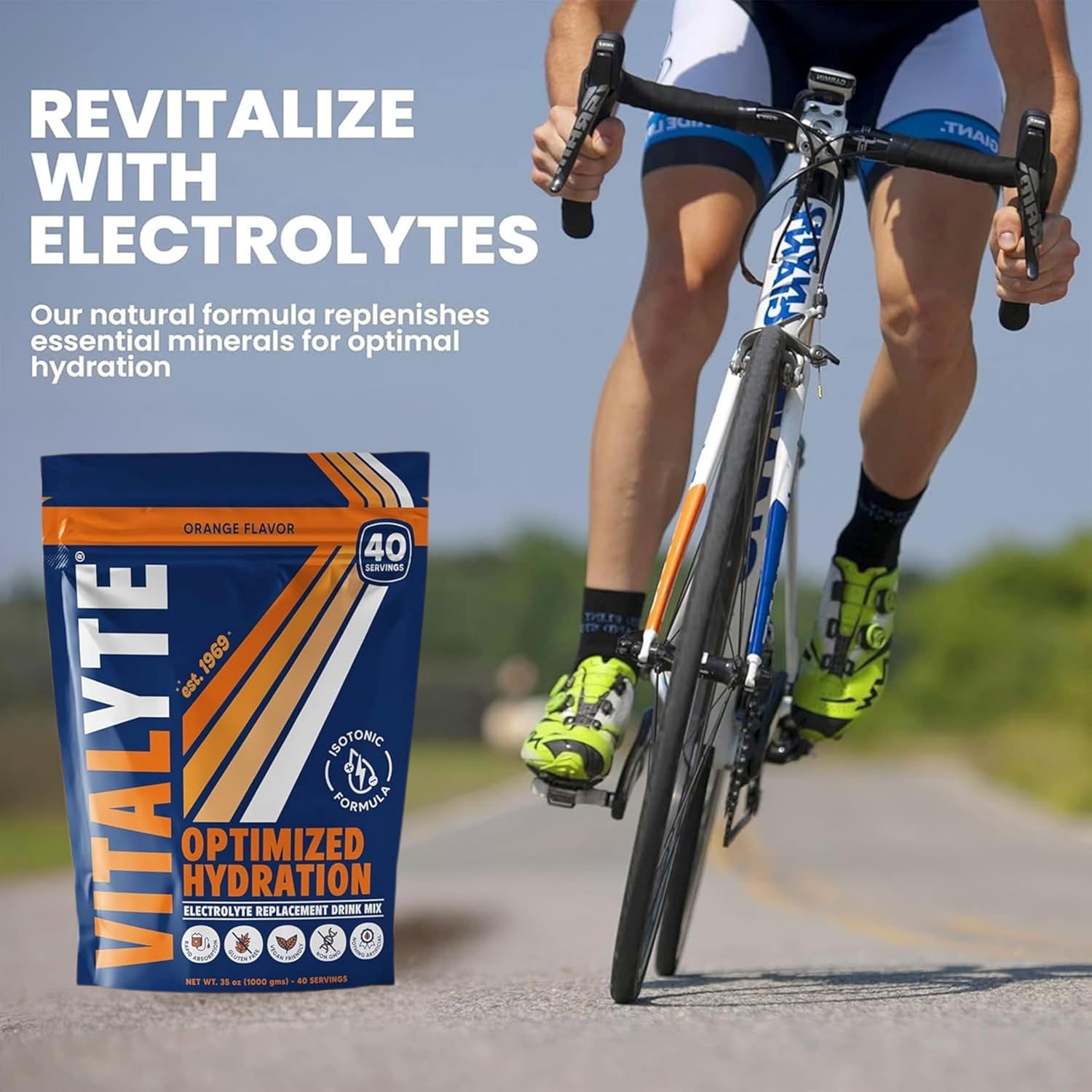 Vitalyte Orange Electrolyte Powder Mix, Isotonic Hydration, 80 Servings (2-pack, 35 oz Each)