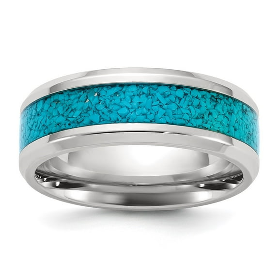 Auriga Fine Jewelry Stainless Steel Polished with Turquoise Inlay 8mm Men's Band Size 10