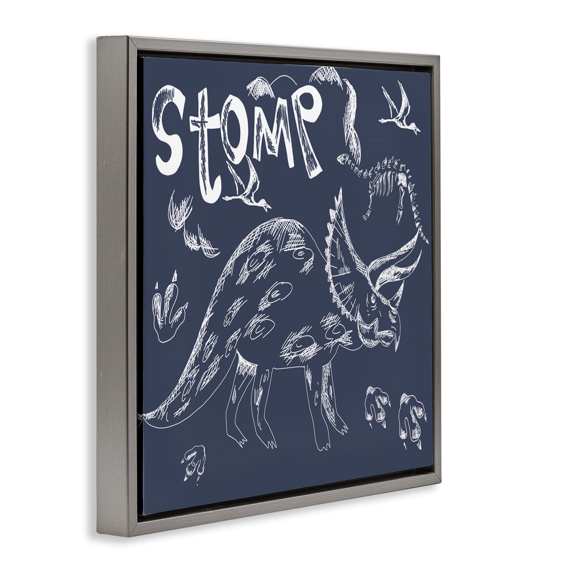 Sketchy Stomp Dinosaur Gray Framed Floater Canvas Wall Art, design by HUE and MI and Sangita