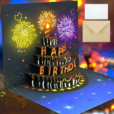CCOCC 2026 New Pop Up Birthday Card Lights and Sound Pop Up Happy Birthday Card Fireworks Birthday Greeting Cards with Envelope for Women Men Husband Wife Kids