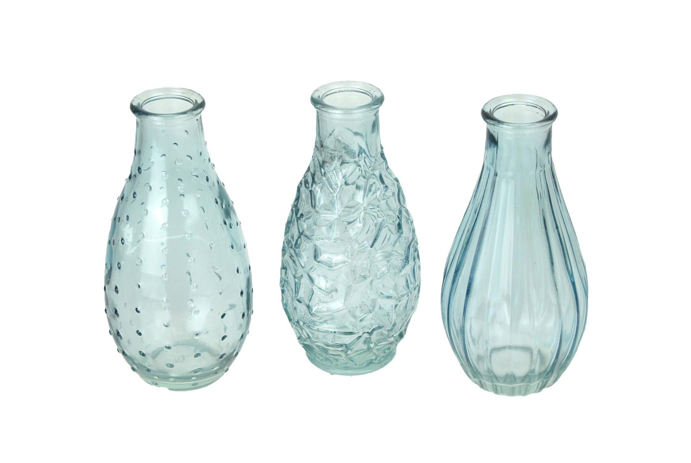 Bottle Shaped Bubbled Design Rippled Glass Vase Blue & Light Blue 