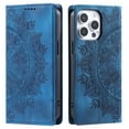 thumbnail image 3 of SaniMore for iPhone 15 Pro Case, PU Leather Embosed Mandala Flower Wallet Protective Phone Cover Card Slots Pocket Purse Women Men Kickstand Vintage Shockproof Anti-fall Shell, Blue, 3 of 9