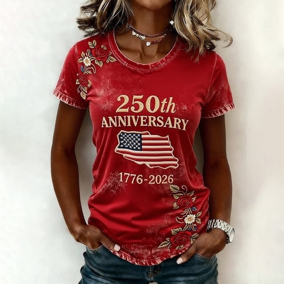 MAIHAN Usa 250th Anniversary T-Shirt Patriotic Shirt 4th Of July Tee Tops Plus Size American Flag Shirts Short Sleeve Spring Summer Tops Casual Short Sleeve Tee Tops