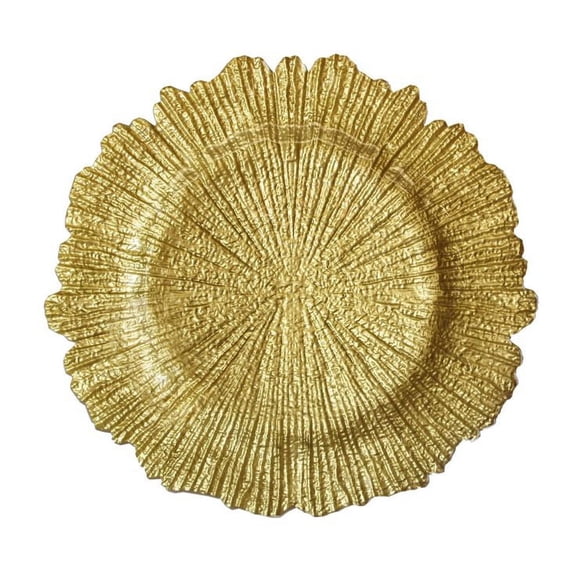 Craft and Party Charger Plate, 12 pcs 13" Round Gold Plastic Reef Charger Plate For Weddings And Elegant Settings With A Metallic Finish