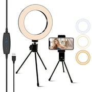 YEOLEH 6.3'' Selfie Ring Light with Tripod Stand and Phone Holder,TikTok Ring Light with 3 Light Modes 10 Brightness Level for  YouTube Videos Makeup Live Streaming(White)
