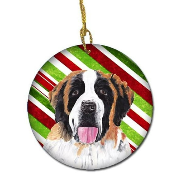 Saint Bernard Candy Cane Holiday Christmas Ceramic Ornament