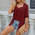 thumbnail image 4 of SZXZYGS Womens T Shirts Pack Cotton Women's Solid Color Square Patchwork Button Mid Sleeve T Shirt 2024 Summer, 4 of 5