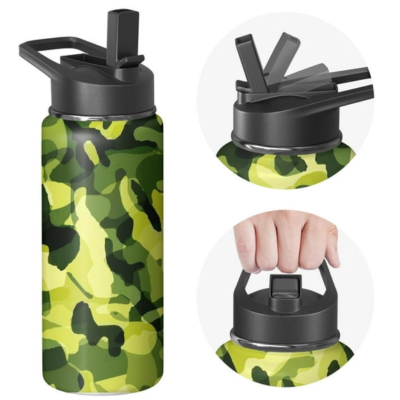 Camouflage Insulated Stainless Steel Water Bottle with Straw & Cleaning Brush – 18/32/40 Oz | Leakproof, BPA-Free, 304 Stainless Steel, Wide Mouth, Travel Mug for Car, Gym, Office