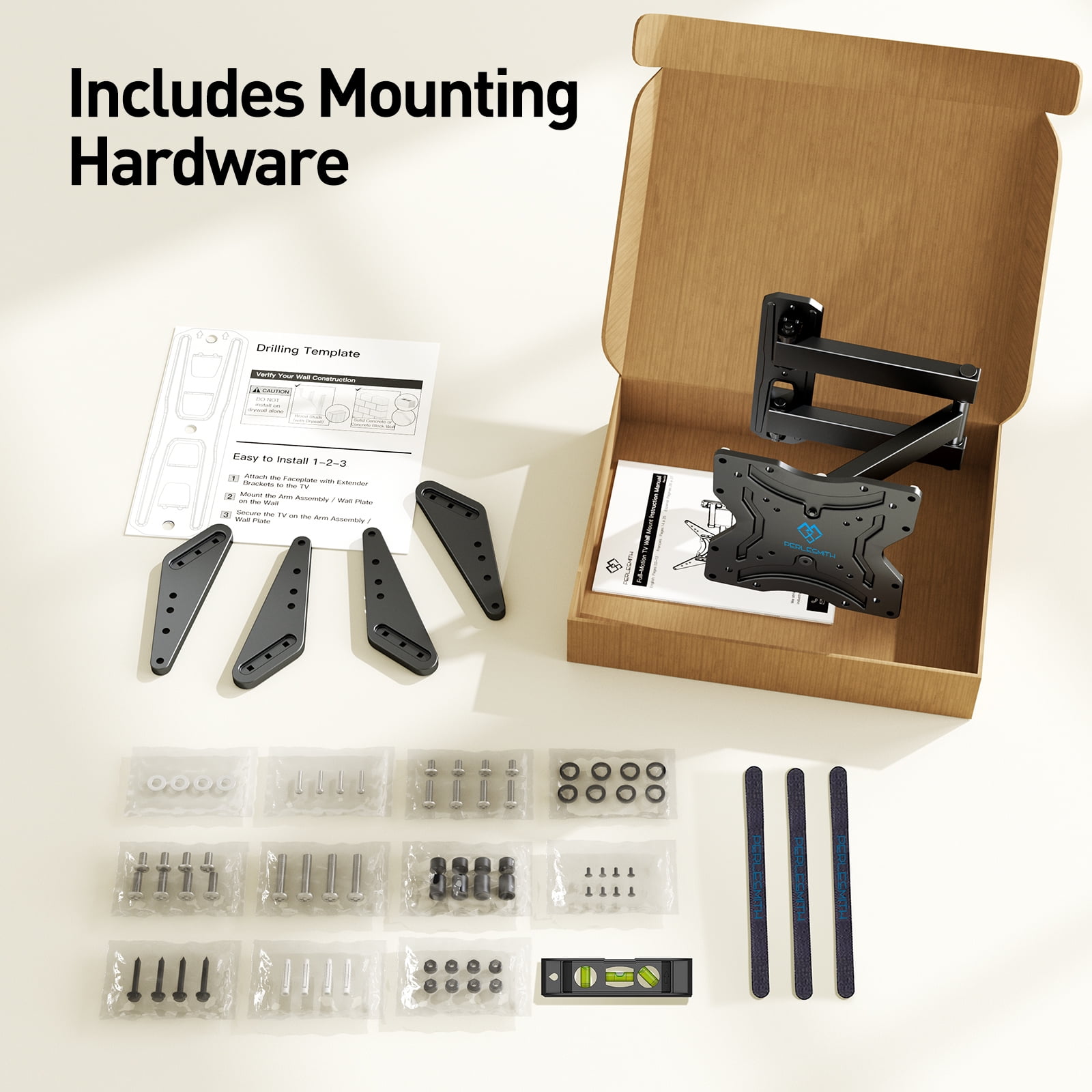 PERLESMITH Full Motion TV Wall Mount for 26"- 60" TVs, 70 lbs Capacity, UL Listed, PSMFK18B