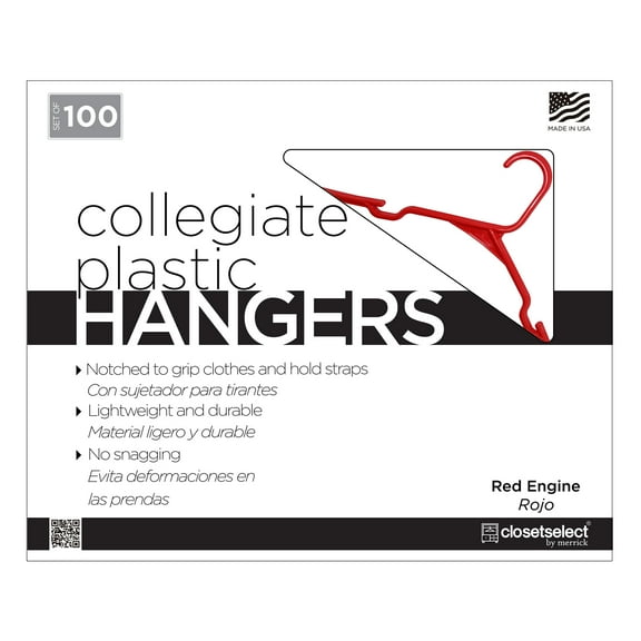 Closetselect Plastic Notched Adult Hangers for Any Clothing Type, Red Engine 100 Count