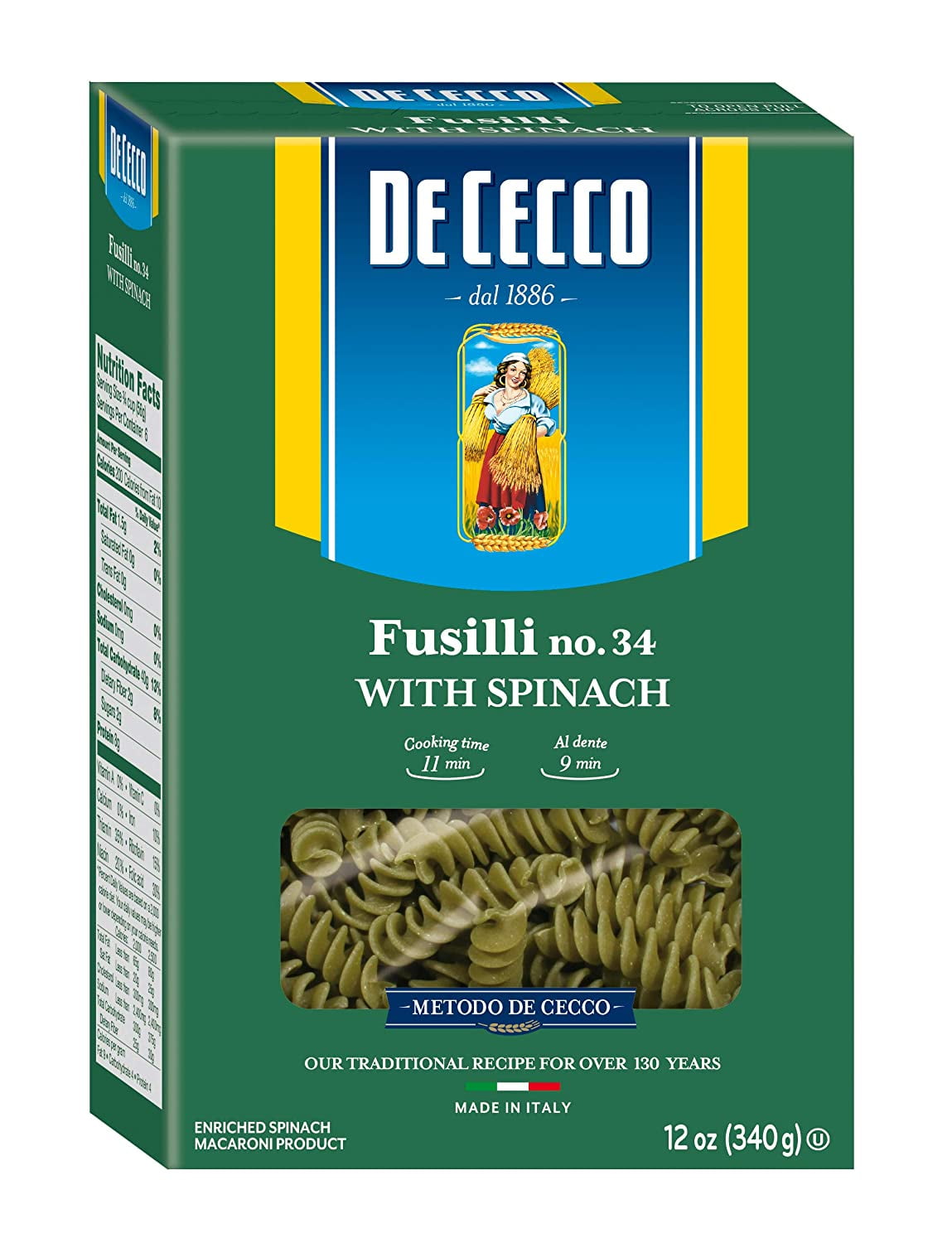 De Cecco Spinach Pasta, Fusilli No.34, 12 Ounce (Pack of 12) Walmart