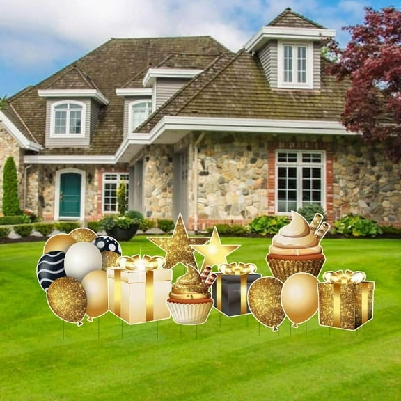 Victory Store Gold Glitter Birthday Party Yard Sign Decorations Set 13812