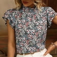 thumbnail image 6 of Wycnly Womens Shirts Beach Boho Ruffle Sleeve Vintage Tee Tops Summer Short Sleeve Round Neck Ladies Floral Print Tops and Blouses Light Blue l, 6 of 7