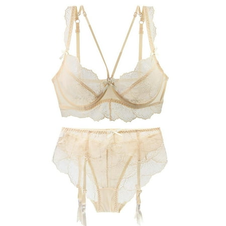 

VIAVIOE Ladies Lingerie Set Sexy Lace Sling Bra And Panties Summer Thin Lingerie Set VAK65