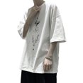 thumbnail image 3 of Men Half Sleeve Shirt Round Neck Printed Loose Causal Men Short Sleeve Pullover Shirt Top for Summer Daily White 2XL, 3 of 8