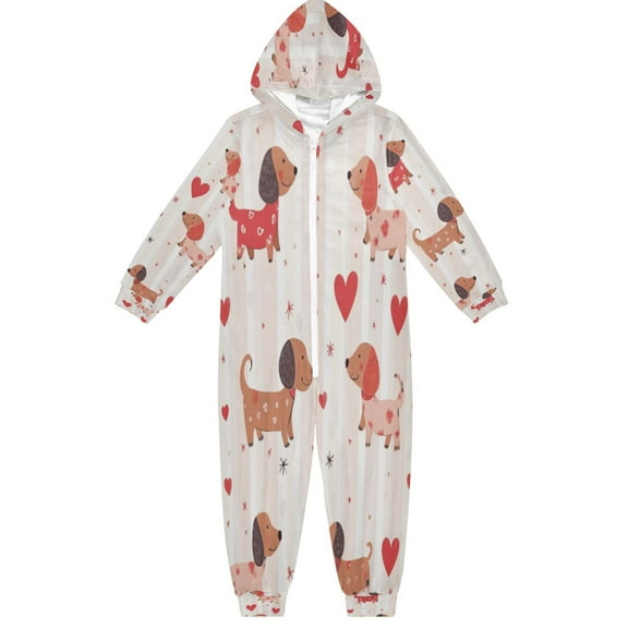 Soft Big Kids Onesie Pajamas Cozy Loose-Fit Jumpsuits for kids with Pockets for Christmas Lounge & Play Cute Dachshunds