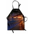 thumbnail image 1 of Hawaiian Apron Pacific Sunrise at Lanikai Beach Hawaii Sandy Tropics Hills Leaves Landmark, Unisex Kitchen Bib Apron with Adjustable Neck for Cooking Baking Gardening, Purple Bronze, by Ambesonne, 1 of 3