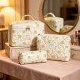 thumbnail image 5 of Lypsnake 3PCS Quilted Cotton Makeup Bag Set, Floral Print Large Travel Cosmetic Organizer, Lightweight Portable Toiletry Pouch for Women Travel Daily Use and Makeup Storage, 5 of 7