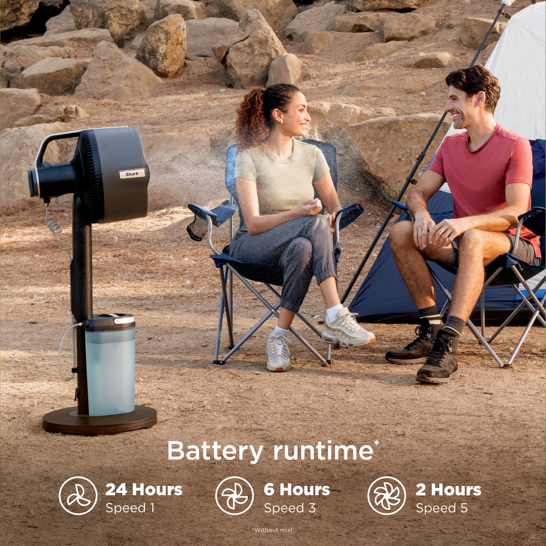 Shark FlexBreeze Pro Mist Fan, Indoor & Outdoor, Integrated Misting, Pedestal to Tabletop, Corded or Cordless, Up to 24-Hr Battery, Oscillating, FA302 Charcoal Grey