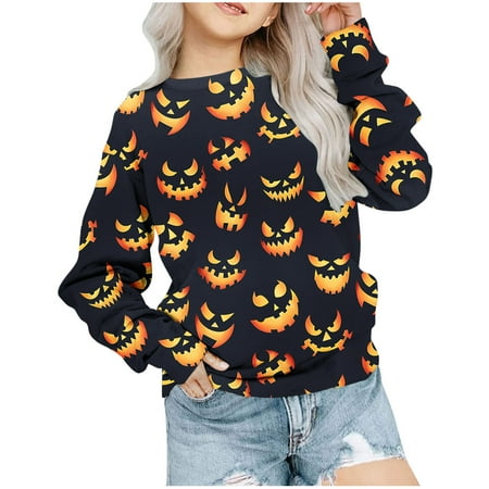 

Odeerbi Toddler Girls Crewneck Sweatshirts Halloween Pullover Sweatshirts 1-12 Years Kids Oversized Sweatshirt Fashion Long Sleeve Pullover Tops Black