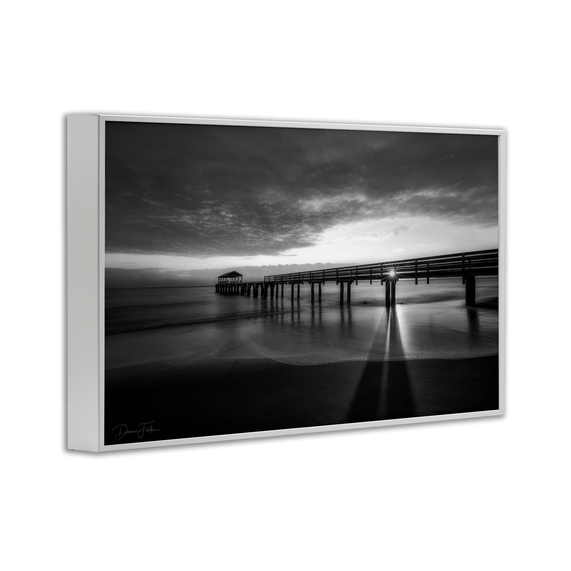 Stupell Industries Sun Shining Through Dock Landscape Photography White Framed Art Print Wall Art, 18 x 12