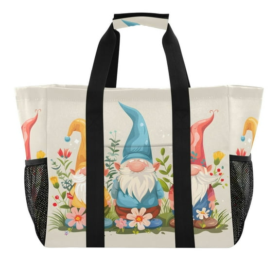 Cute Gnomes and Plant Reusable Grocery Bags with Handle Side Pocket Waterproof Shopping Portable Tote