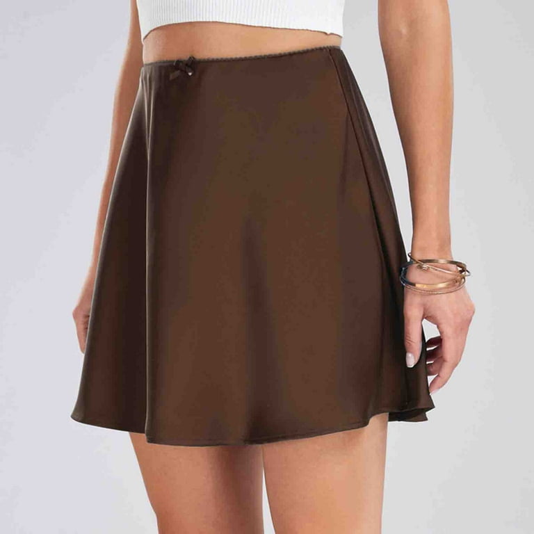ミニスカート PAROSH Women Mini Skirts LEAK24D620696 BROWN Women's Stain Silk Mini Skirts High Waisted Half Slips