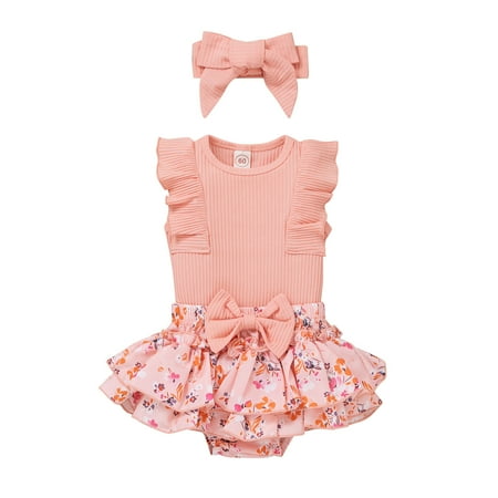 

MuZeFu Newborn Girl Clothes Clearance under $10 Girls Round Neck Sleeveless Stripe Lace Patchwork Flower Print Jumpsuit