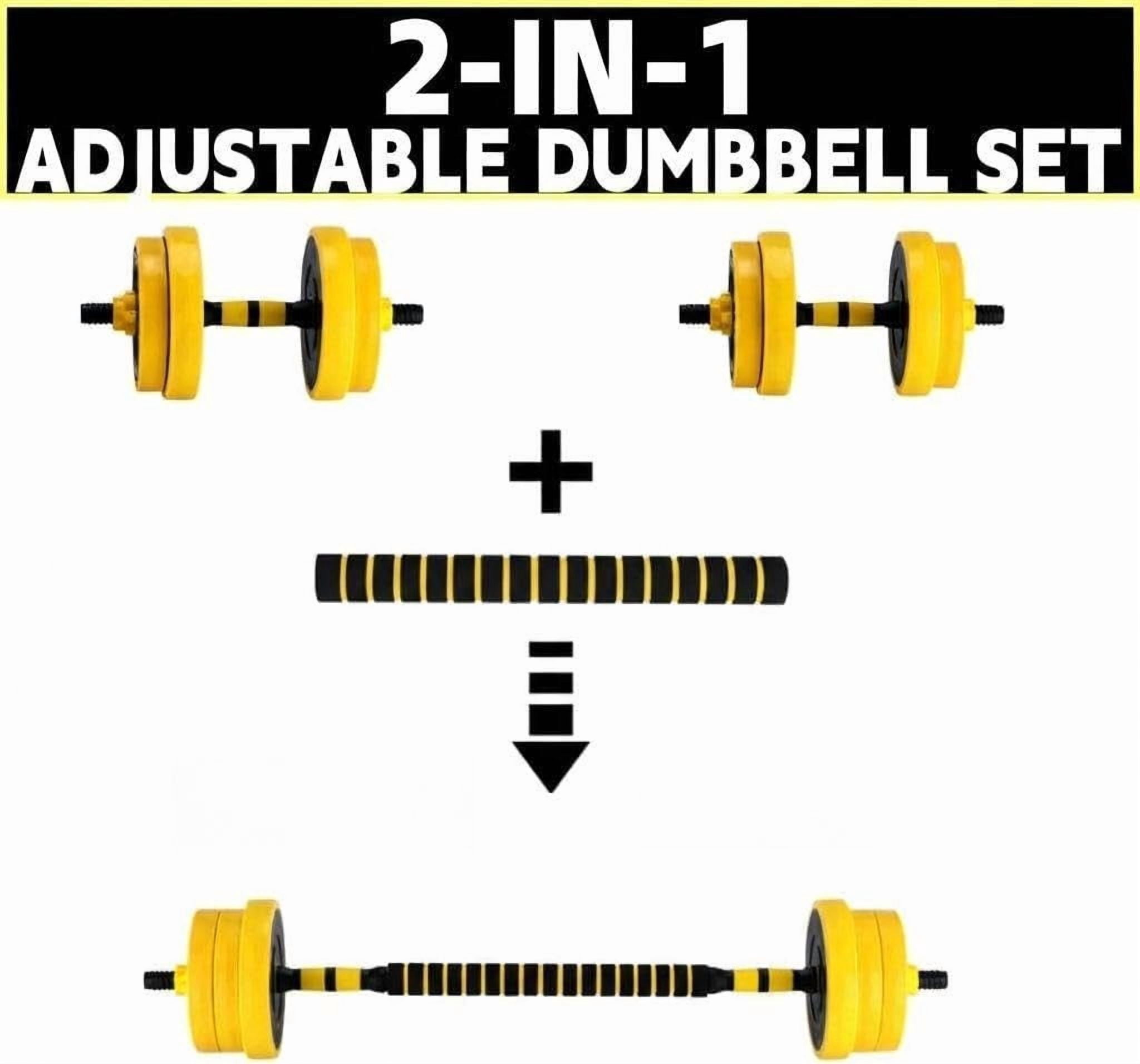 Acekid 2-in-1 Adjustable Dumbbell Set 33 LBS, Multifunctional Free Weight as Barbell, Home Gym, Yellow