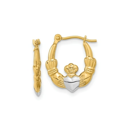 14k Yellow and Rhodium Gold Claddagh Hoop Earrings for Women Irish Celtic Jewelry with Hands Heart Crown Symbol Love Loyalty Friendship Meaning Traditional Heritage Style 14k Yellow and Rhodium Gold Claddagh Hoop Earrings for Women Irish Celtic Jewelry with Hands Heart Crown Symbol Love Loyalty Friendship Meaning Traditional Heritage Style