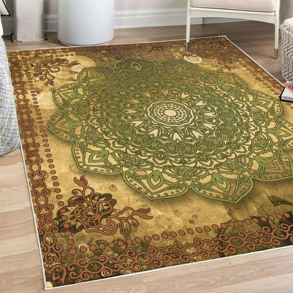 Ethnic Decorative Rug, Mystic Mandala Culture Karma Calmness and Harmony Boho Design, Quality Carpet for Bedroom Dorm and Living Room, 6 Sizes, Pale Brown, by Ambesonne