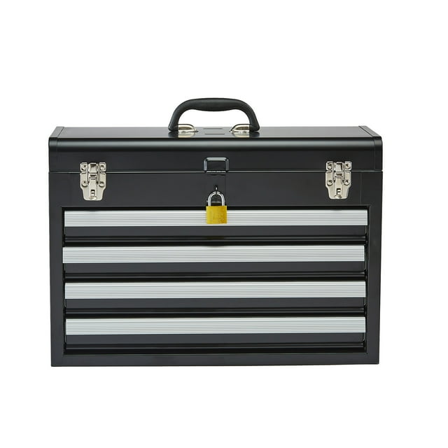KFFKFF Metal Tool Box, 20.5-inch, Portable Metal Tool Box with 4 Drawers, Small Tool Chest with EVA Liners