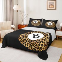 Castle Fairy Boys Girls Cheetah Print Full Size Sheets 4-Piece,Sport Billiards Breathable Bed Sheets,Black Brown Lightweight Sheet Sets,Ultra Soft Home Decor