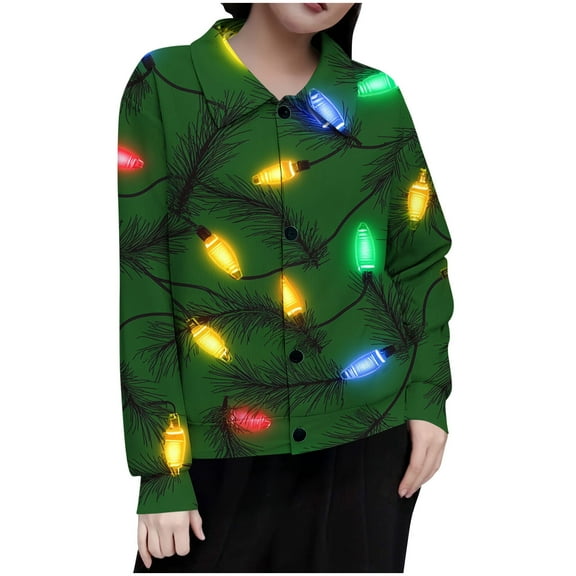 successthop Christmas Funny Shirts for Women Light Bulb Long Sleeve Top Crewneck Button Down Cardigan Print Clothes M