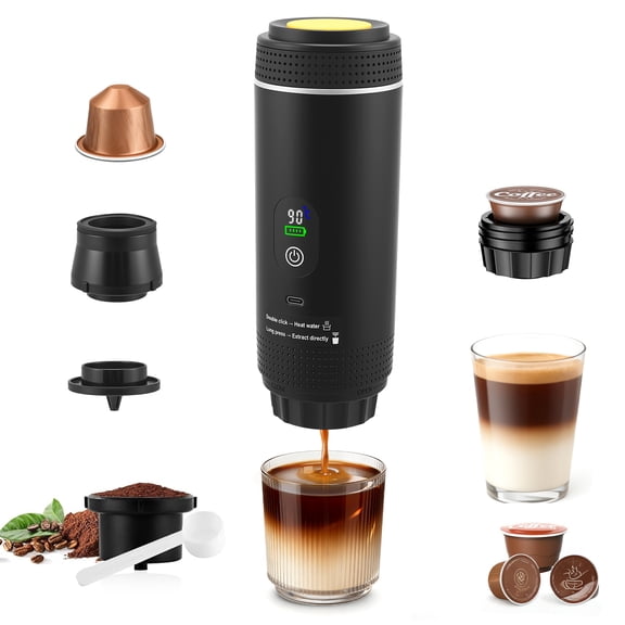ALILYY Portable Coffee Maker for Travel & Camping, Portable Espresso Maker for Travel, Rechargeable Cordless Battery Operated Coffee Makers for Ground Coffee, NS Capsule RV, Hiking, Office