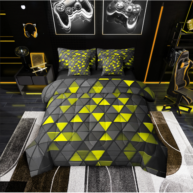 Erosebridal Stereoscopic Triangle Bedding Queen Size,Gradien Geometric Bedding Sets Queen Size,Neon Decor,Reversible,Lightweight,7 Pieces