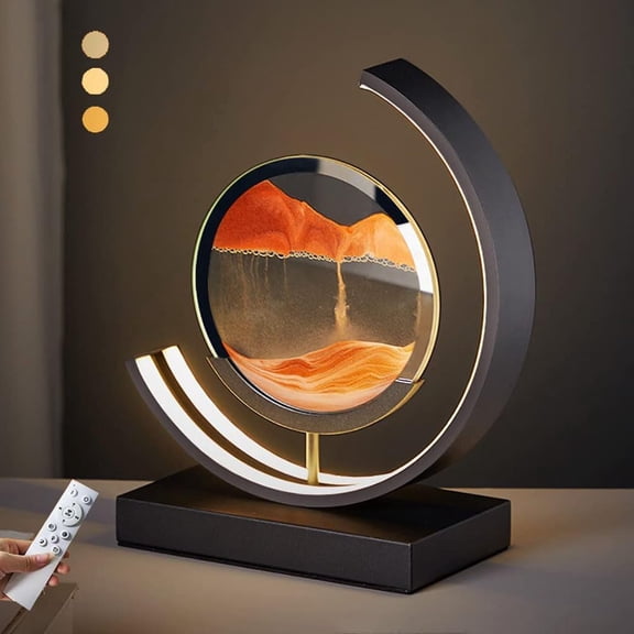 Decorative Bedside Table Lamp,3D Sand Art Moving Sand Art Picture With Round Glass, 3D Deep Sea Sandscape In Motion Display, Flowing Arc Sand Frame Relaxing Desktop Home Office Work Decor(Color:A)